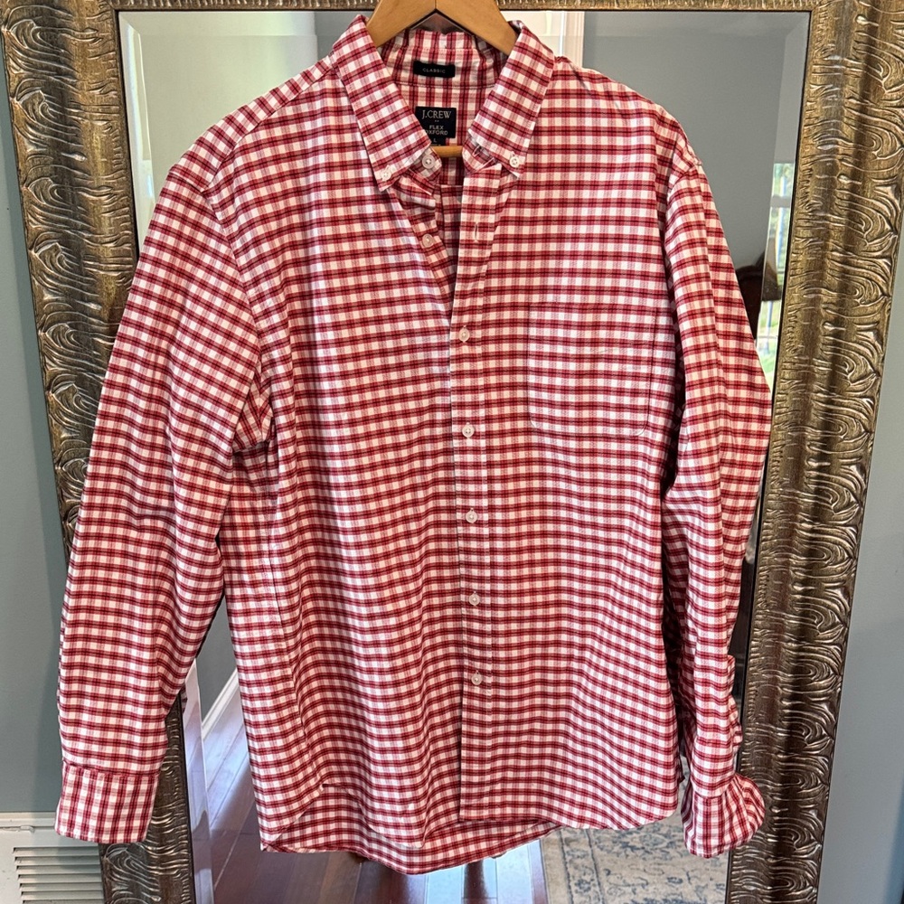 J. Crew Red and White Checkered Men's Shirt